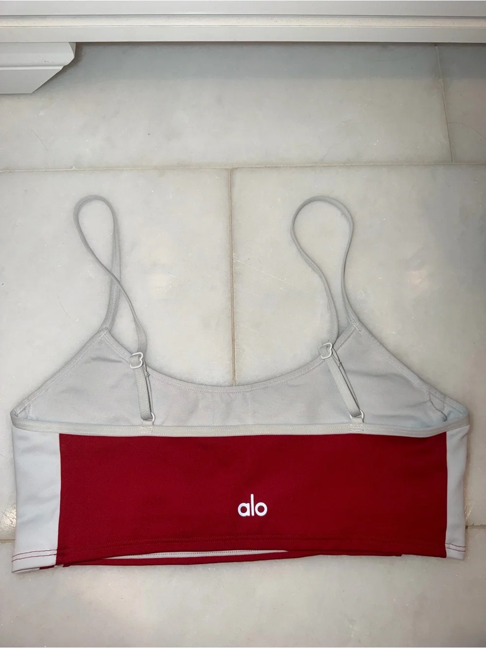 ALO Yoga Red and White Sports Bra